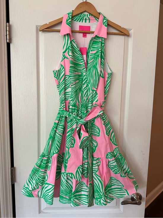Lilly Pulitzer Dresses & Skirts - NWT Lilly Pulitzer Pink/Green Trisha Stretch Shirtdress: Who Let the Fronds Out